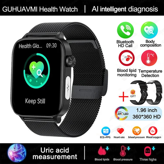 Smart Watch 2025 - ECG+PPG Blood Pressure Blood Lipid Uric Acid Menstrual Tracker