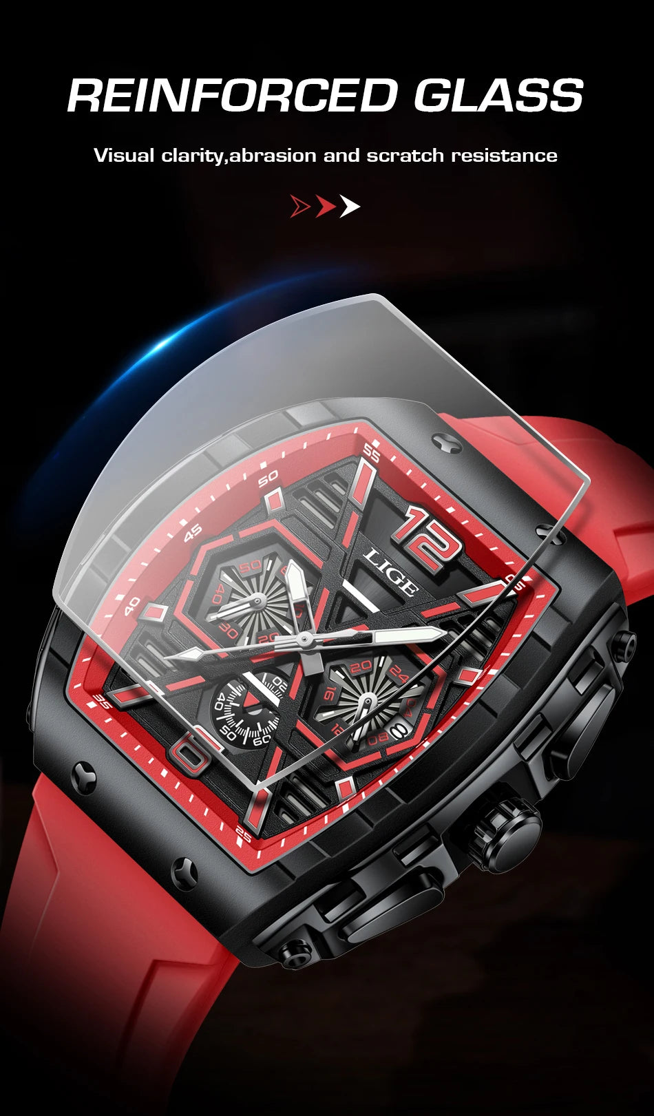ساعة يد كوارتز فاخرة مقاومة للماء من LIGE للرجال، ساعة رياضية من السيليكون، مضيئة، مقاومة للماء، ساعات رجالية Relogio Masculino