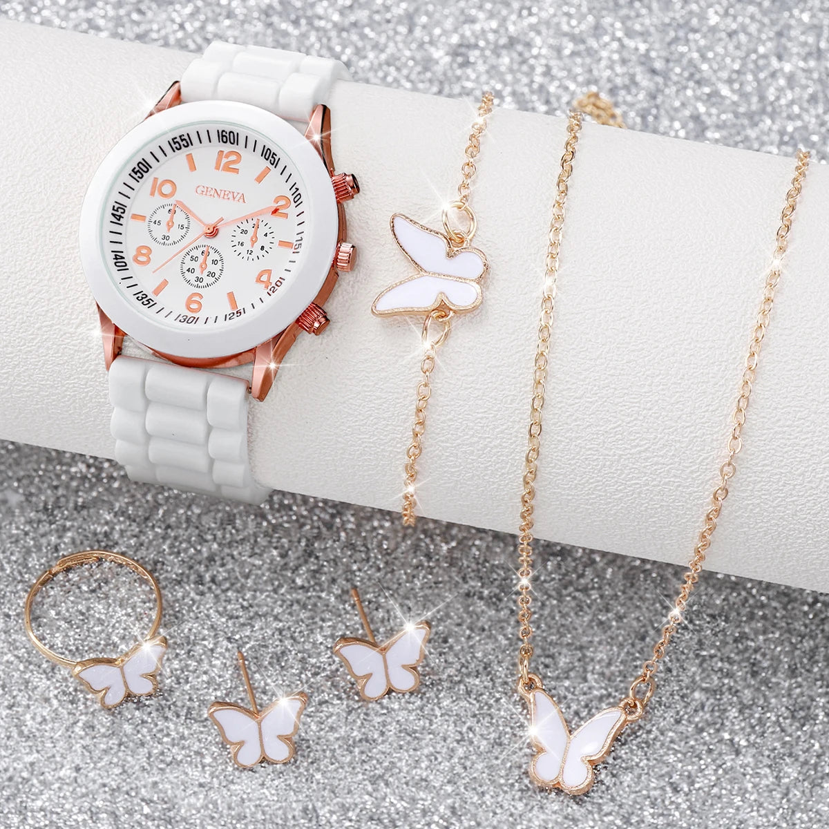 Women's Watch Set - 5/6pcs Silicone Band Quartz Watches Jewelry Set