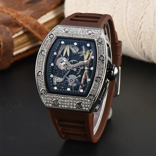 Diamond Quartz Watch - Panda Bamboo Hollow Dial Sports Watch