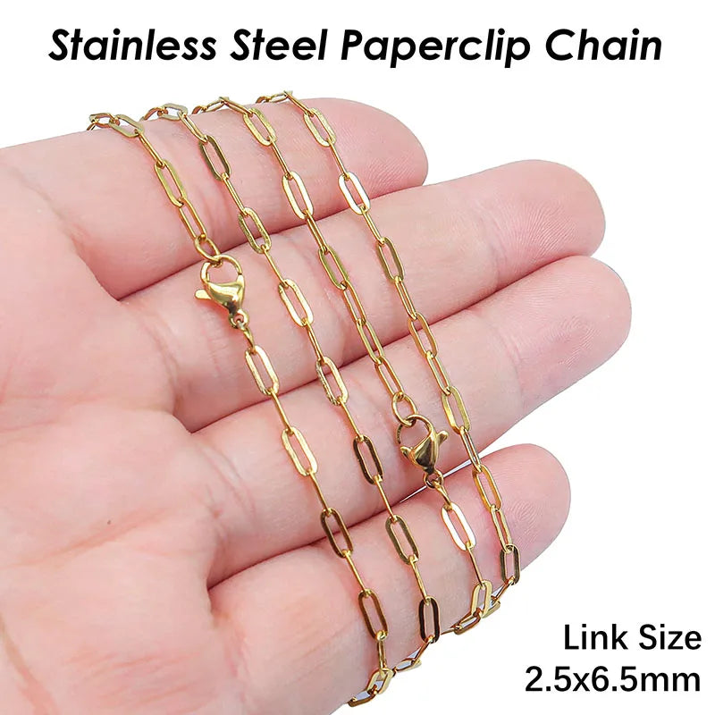 قلادة سلسلة مشبك ورق - مجموعة من 10 قطع من الفولاذ المقاوم للصدأ مطلي بالذهب