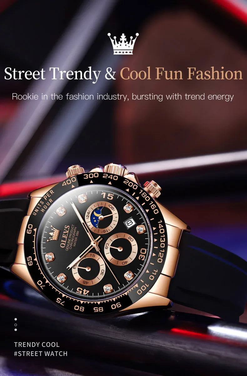 ساعة كوارتز فاخرة للرجال من OLEVS 2875 مقاومة للماء وتقويم رياضي ومؤقت ومضادة للصدمات ومضيئة للرجال