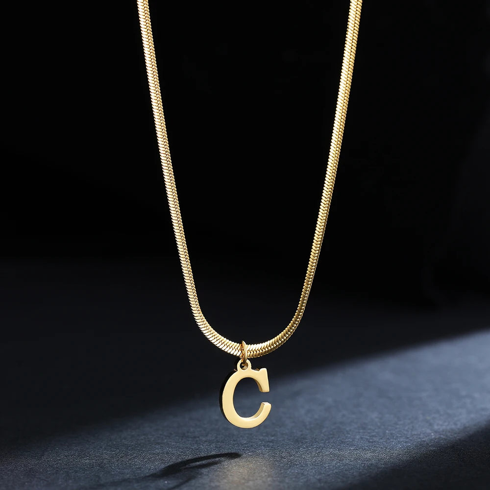 Collier alphabet doré - Initiale AZ - Chaîne serpent en acier inoxydable