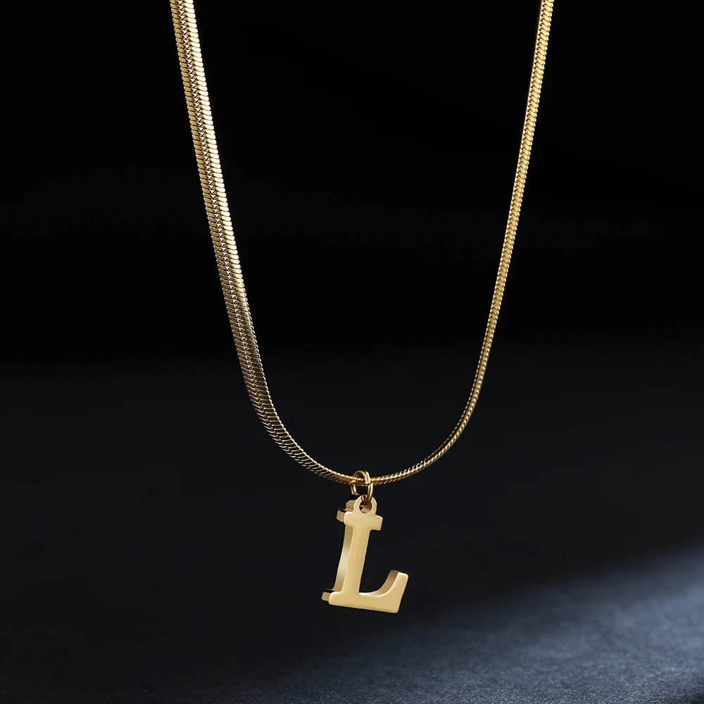 Collier alphabet doré - Initiale AZ - Chaîne serpent en acier inoxydable