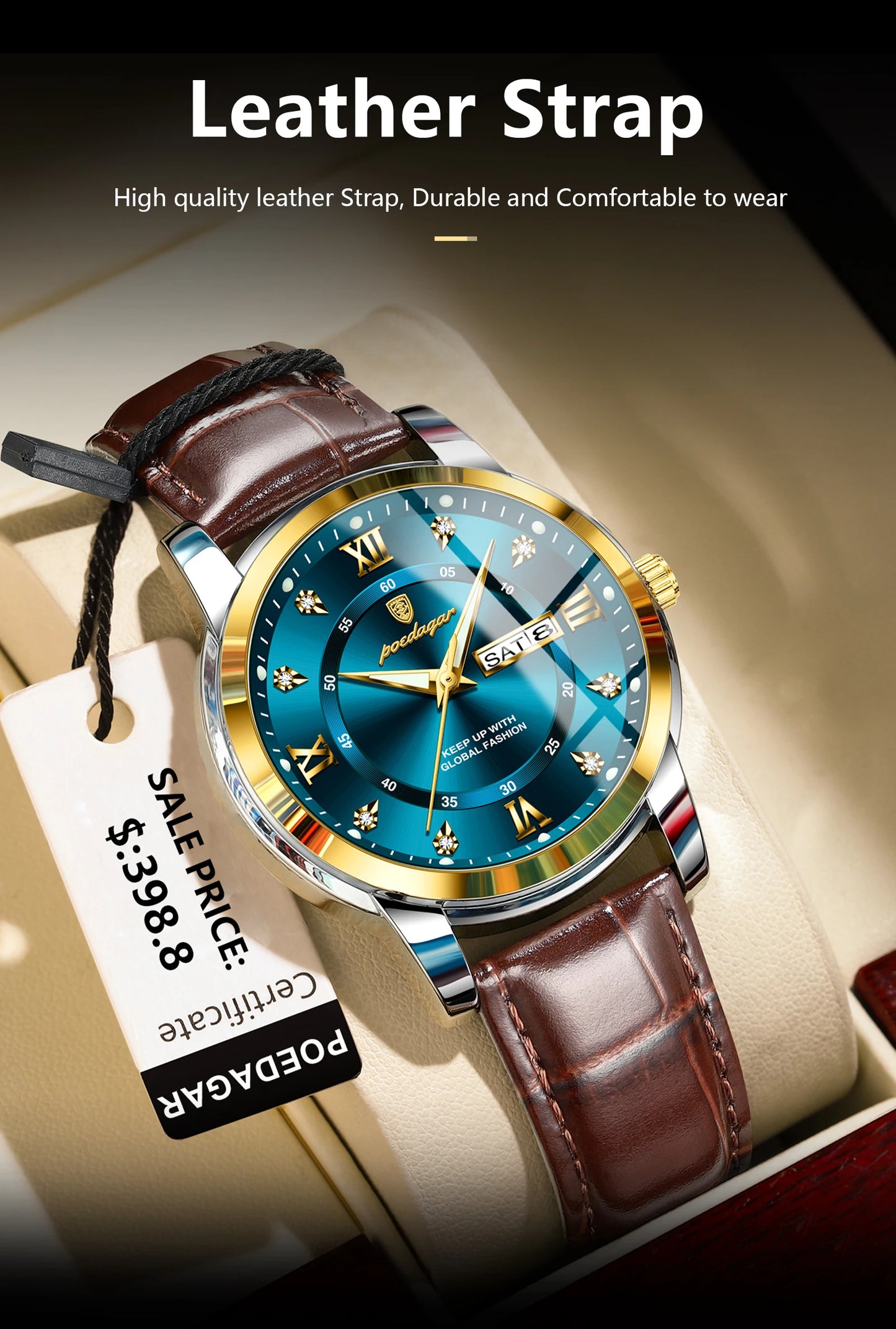 ساعة POEDAGAR الفاخرة للرجال، ساعة يد جلدية مضيئة مقاومة للماء، ساعة رجالية كاجوال رياضية، ساعات كوارتز للرجال
