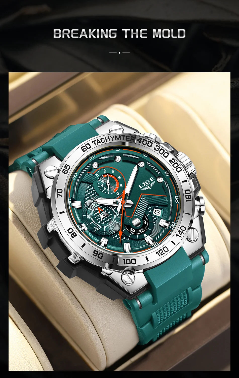 ساعة LIGE الجديدة للرجال متعددة الوظائف بحزام من السيليكون مقاومة للماء وتقويم مضيء وساعات كوارتز رياضية أنيقة للرجال
