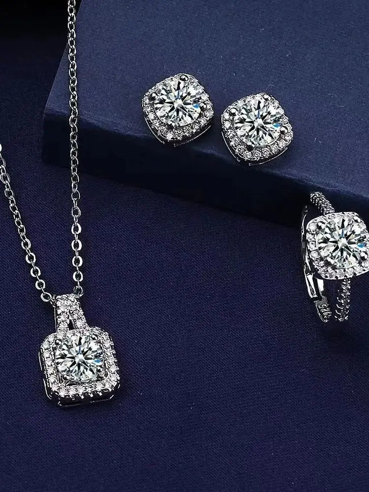 Jewelry Set - Luxury Cube Necklace Earrings Ring Valentine's Gift Set