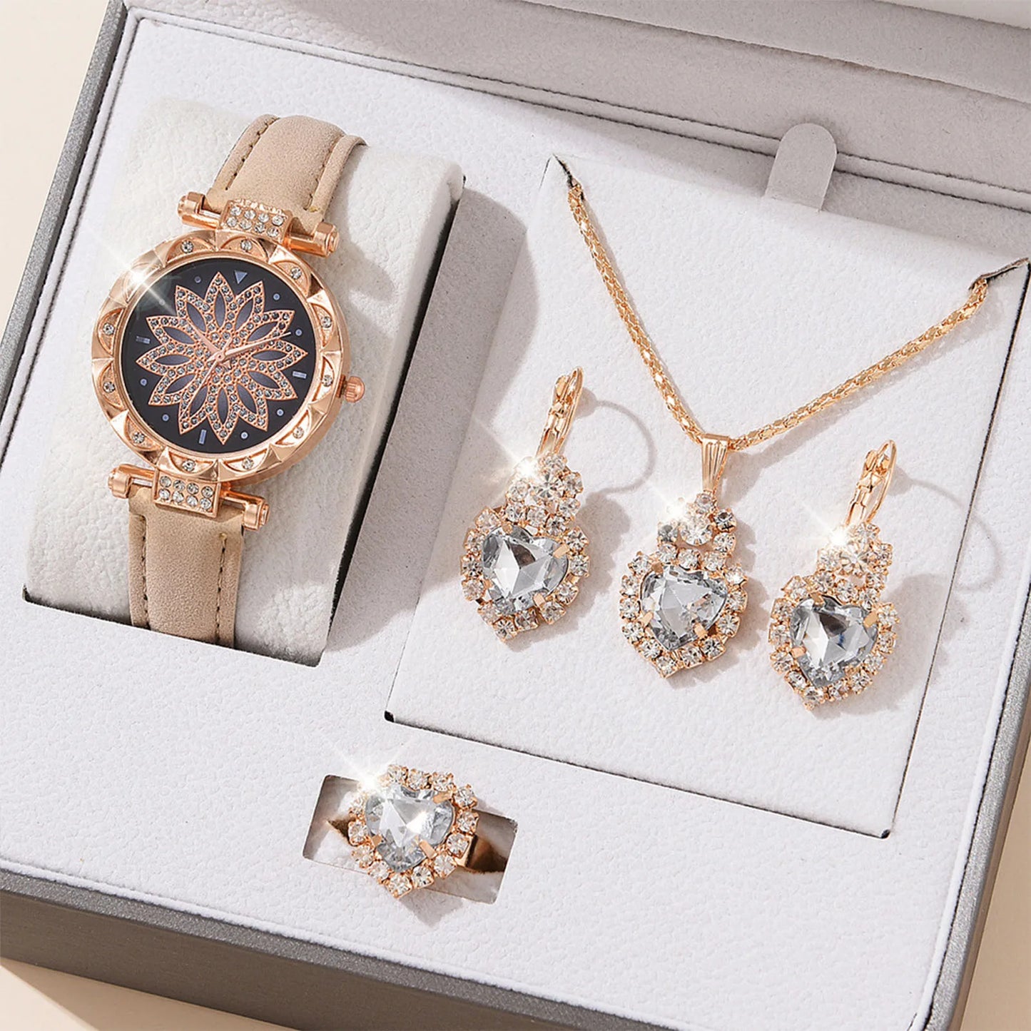 Women's Jewelry Watch Set - Crystal Bling Wristwatch Gift Kit