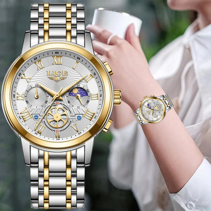 Montre femme LIGE 2024 - Montre de luxe étanche avec bracelet en acier