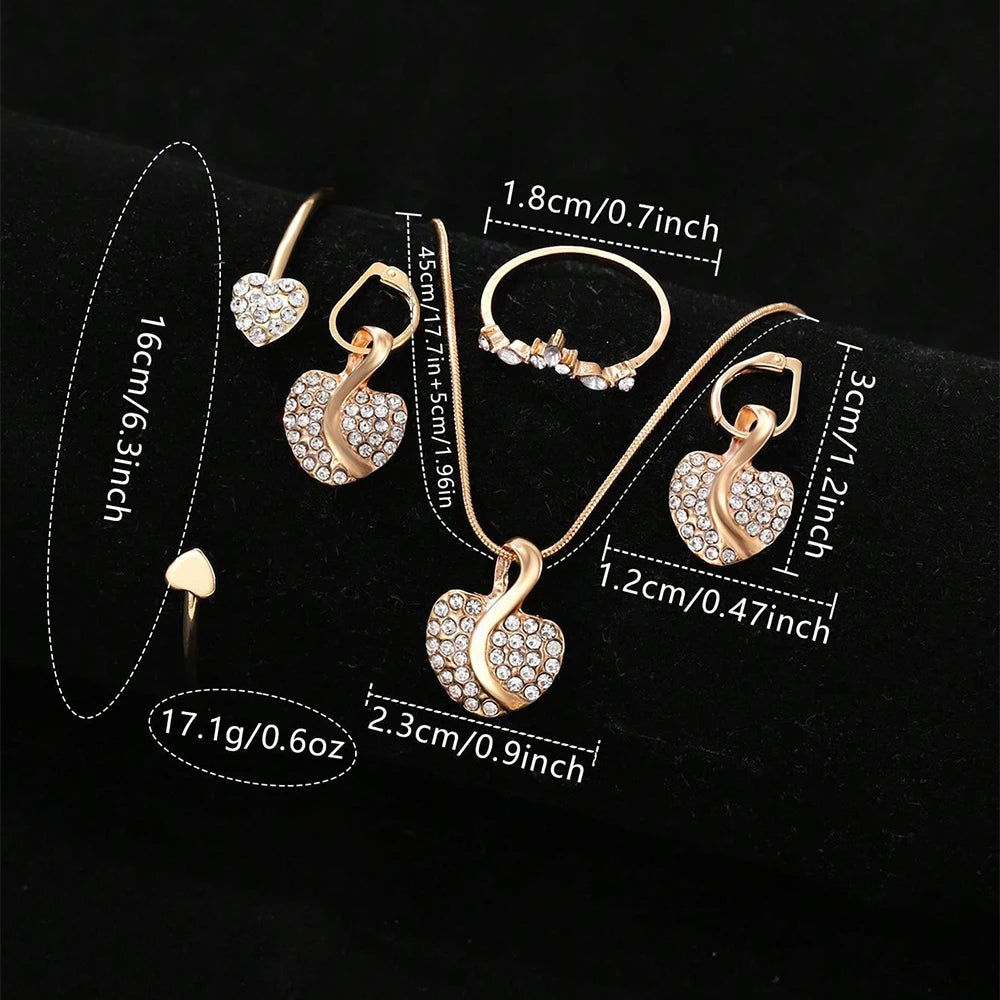 Women's Jewelry Watch Set - Gold Quartz Watch with Ring Necklace Earring