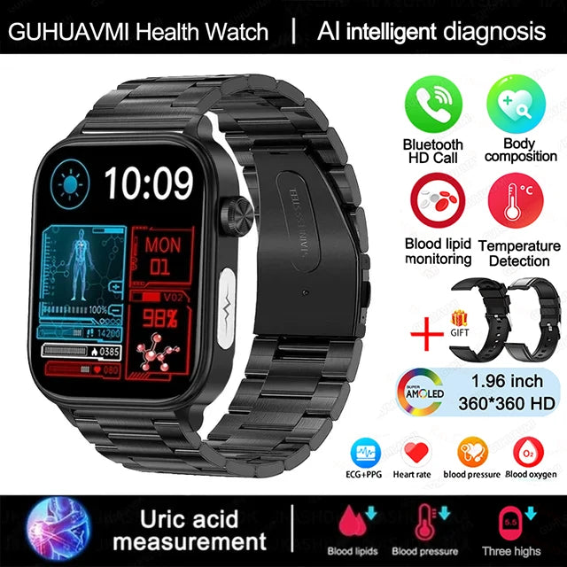 Smart Watch 2025 - ECG+PPG Blood Pressure Blood Lipid Uric Acid Menstrual Tracker