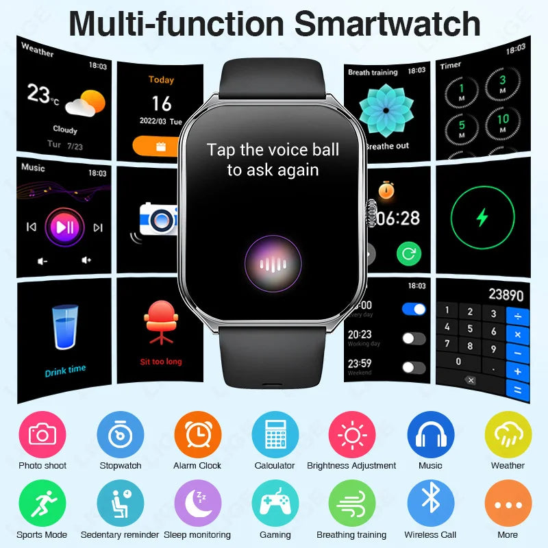 LIGE Ultra Thin Smart Watch - 1.96" AMOLED Curved Display BT Call Heart Rate