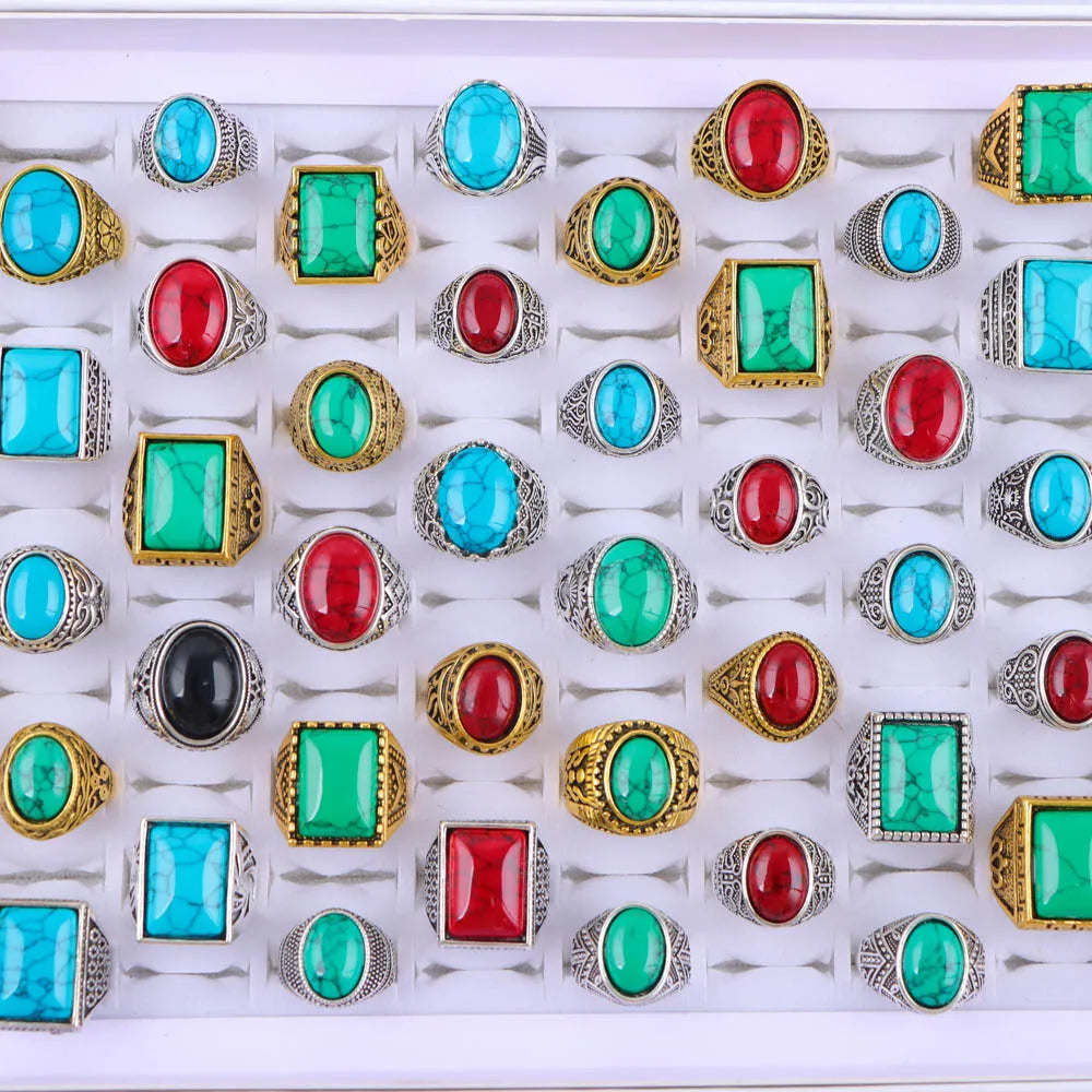خواتم من الأحجار الطبيعية للبيع بالجملة - مجموعة من 10 إلى 50 قطعة بتصميم كلاسيكي مختلط
