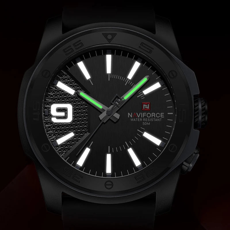 Montre de luxe pour homme NAVIFORCE, mouvement à quartz, bracelet en silicone, étanche à 50 m, aiguilles lumineuses, mouvement japonais, montre-bracelet sport pour homme