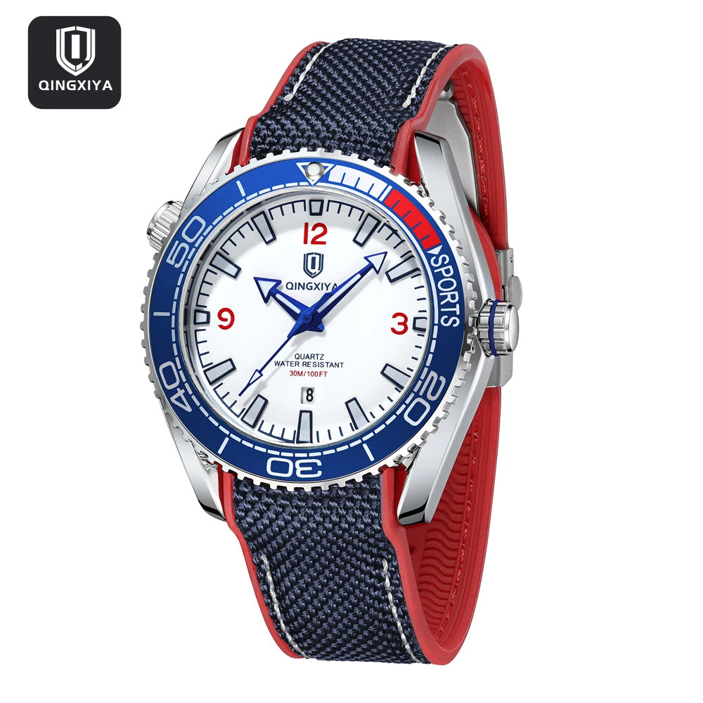 Montre homme QINGXIYA Fashion Quartz, montre de luxe en silicone, style sport, avec date et étanche. Reloj Hombre
