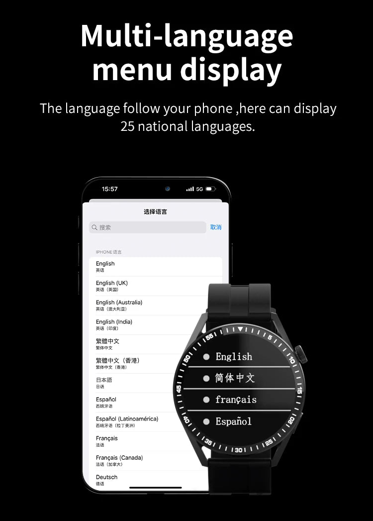 ساعة ذكية رياضية مزودة بنظام تحديد المواقع العالمي (GPS) - شاشة AMOLED مقاس 1.85 بوصة، وجهاز مراقبة معدل ضربات القلب وضغط الدم