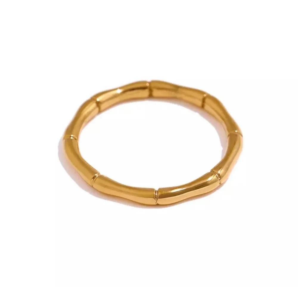 Bamboo Stackable Rings - Minimalist Gold Stainless Steel Set