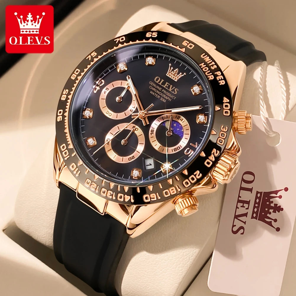 ساعة كوارتز فاخرة للرجال من OLEVS 2875 مقاومة للماء وتقويم رياضي ومؤقت ومضادة للصدمات ومضيئة للرجال
