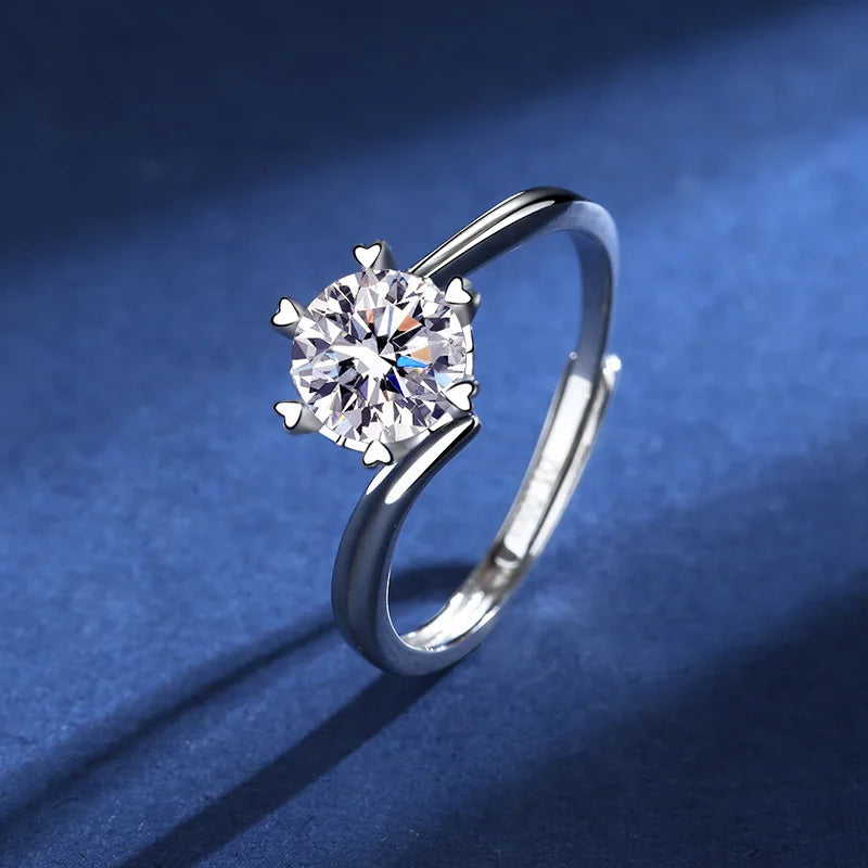 خاتم مويسانيتي - خاتم زفاف قابل للتعديل من الفضة الإسترليني S925 معتمد من GRA