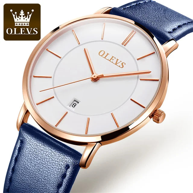 Montre à quartz OLEVS 5869 pour homme, ultra-fine (6,5 mm), minimaliste, étanche, avec date, idéale pour les affaires. Montre-bracelet simple et élégante pour homme.