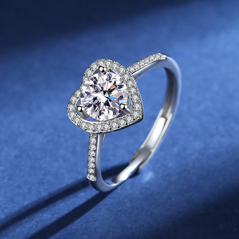 خاتم مويسانيتي - خاتم زفاف قابل للتعديل من الفضة الإسترليني S925 معتمد من GRA