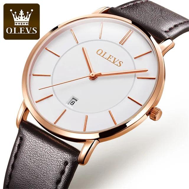 Montre à quartz OLEVS 5869 pour homme, ultra-fine (6,5 mm), minimaliste, étanche, avec date, idéale pour les affaires. Montre-bracelet simple et élégante pour homme.