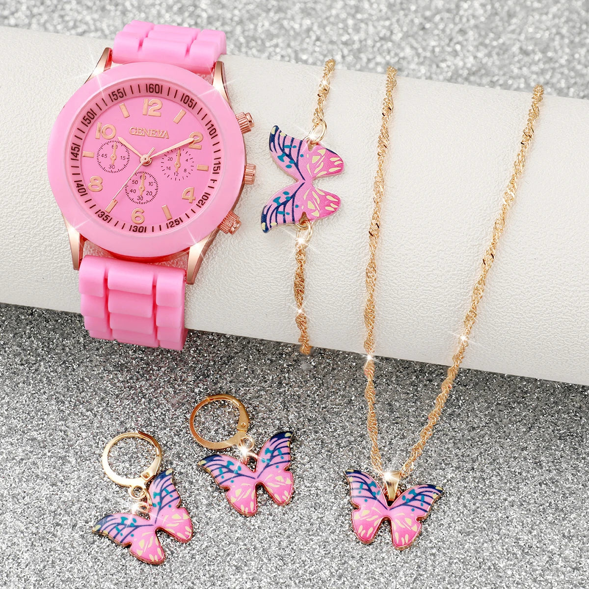 Women's Watch Set - 5/6pcs Silicone Band Quartz Watches Jewelry Set