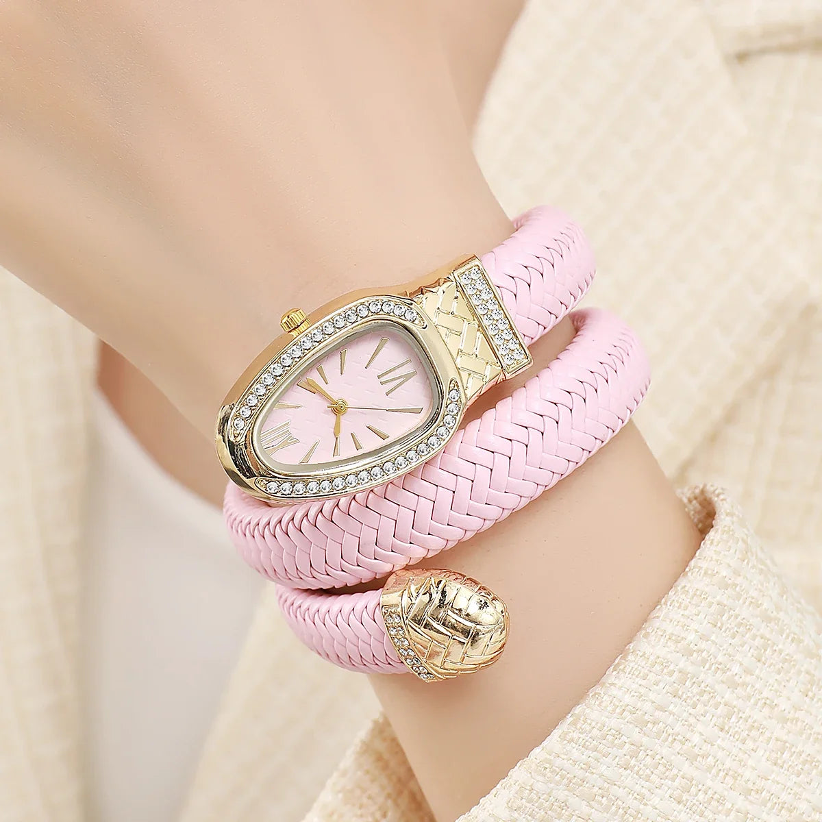 Montre serpent pour femme - Montre à quartz de luxe avec cadran romain orné de strass