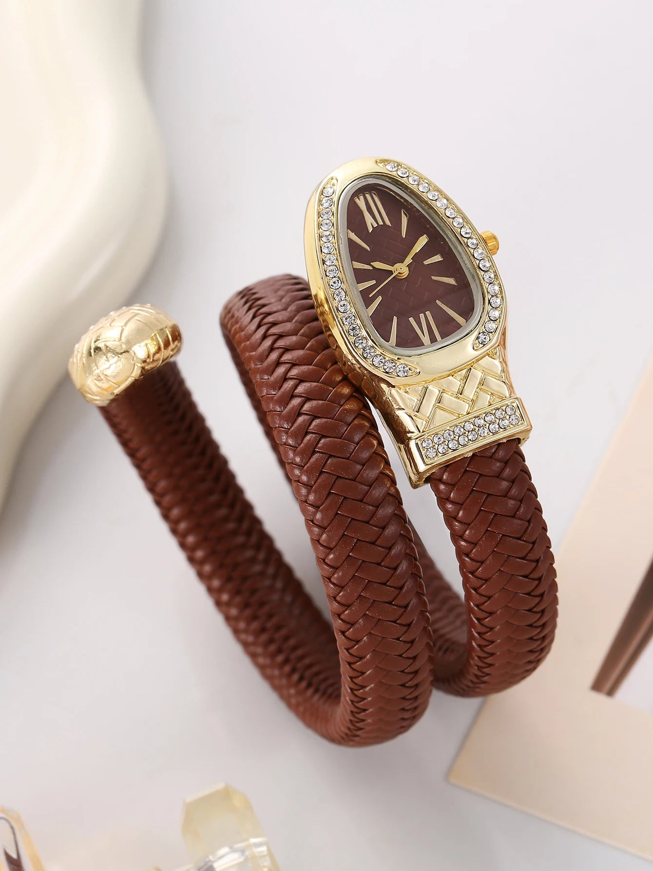 Montre serpent pour femme - Montre à quartz de luxe avec cadran romain orné de strass
