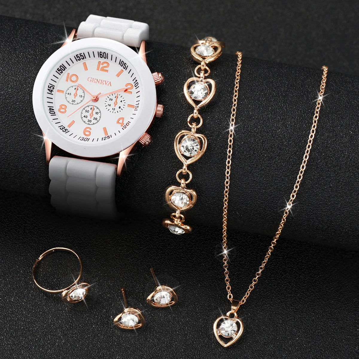 Women's Watch Set - 5/6pcs Silicone Band Quartz Watches Jewelry Set