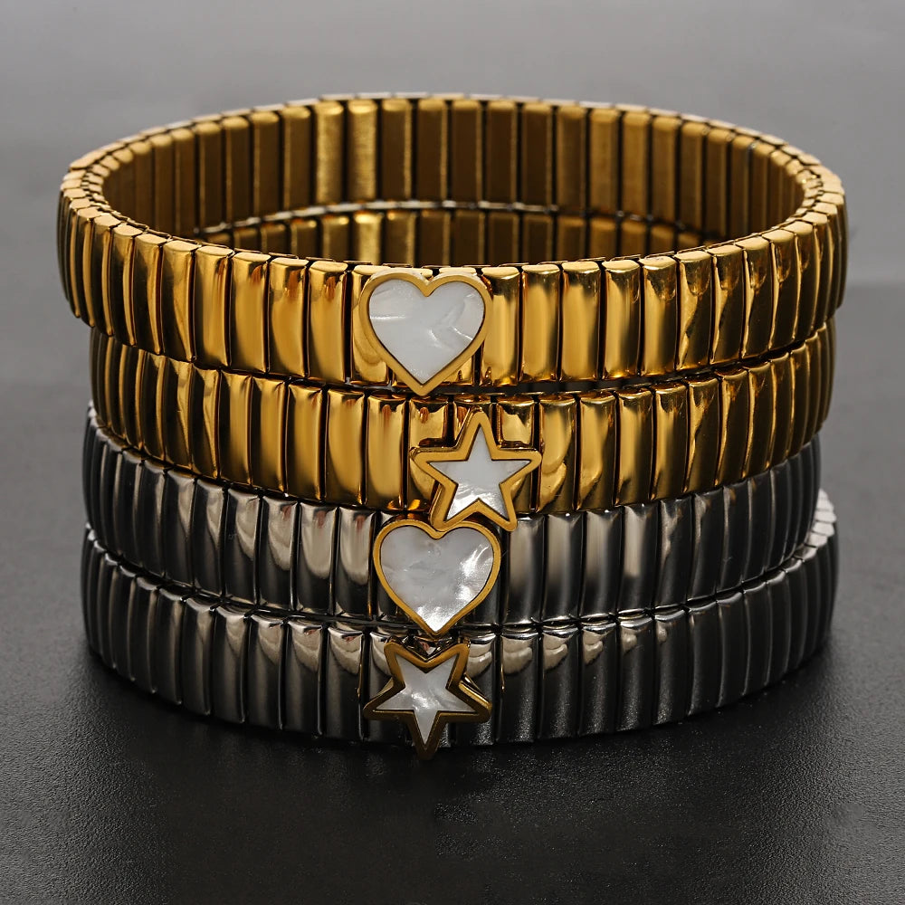 سوار مرن على شكل حلقة حب - سوار من الفولاذ المقاوم للصدأ بنمط نجمة