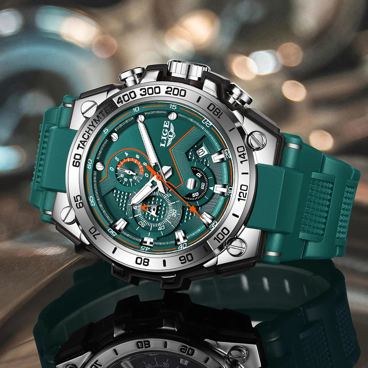 ساعة LIGE الجديدة للرجال متعددة الوظائف بحزام من السيليكون مقاومة للماء وتقويم مضيء وساعات كوارتز رياضية أنيقة للرجال