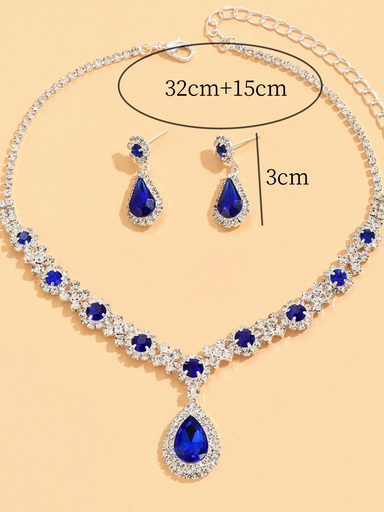 Jewelry Set - 3pcs Crystal Droplet Necklace Earrings Wedding Set