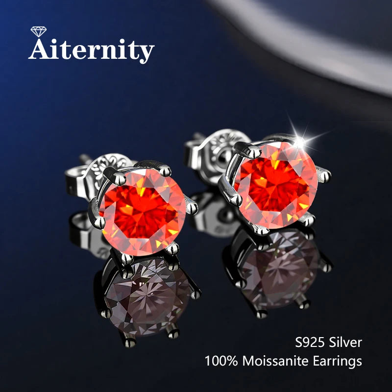 أقراط مرصعة بحجر الموزانيت - أقراط زفاف من الفضة عيار 925 مطلية بعيار 18 قيراطًا