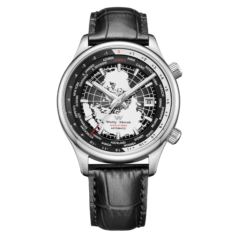 Montre WM automatique mécanique pour homme, haute qualité, verre saphir, heure mondiale, marque originale reconnue Welly Merck, référence WM057