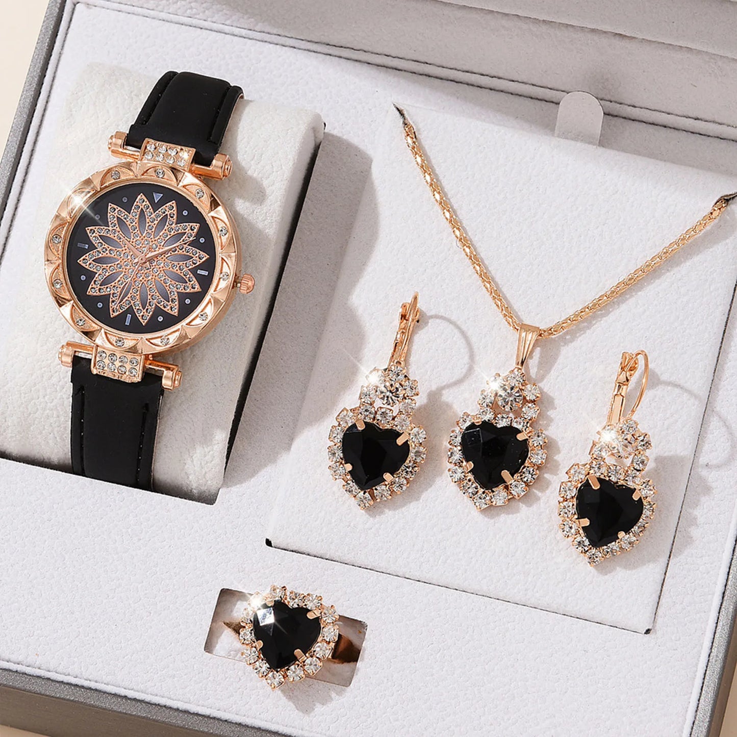 Women's Jewelry Watch Set - Crystal Bling Wristwatch Gift Kit