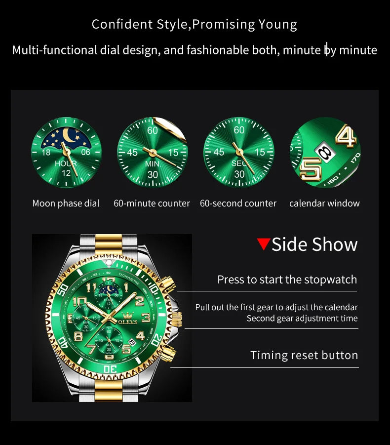 ساعات OLEVS 2926 للرجال ماركة أزياء جديدة فاخرة كوارتز ساعة بثلاثة موانئ صغيرة من الفولاذ المقاوم للصدأ ومقاومة للماء كرونوغراف