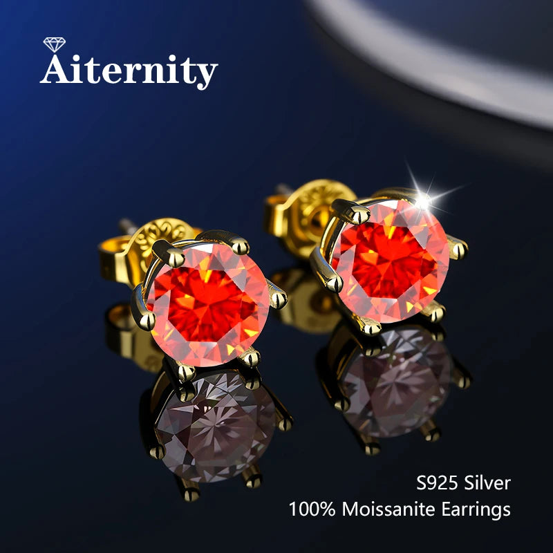 أقراط مرصعة بحجر الموزانيت - أقراط زفاف من الفضة عيار 925 مطلية بعيار 18 قيراطًا