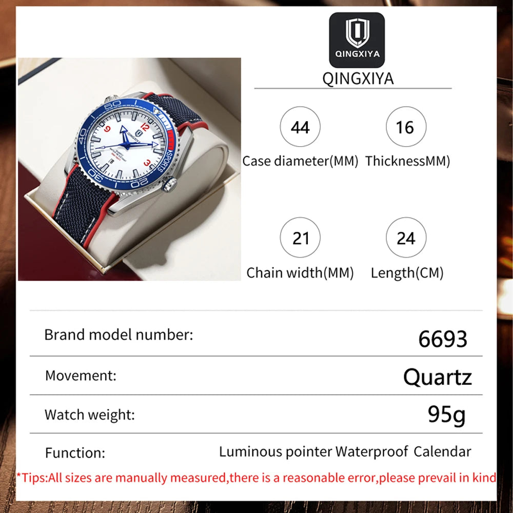 Montre homme QINGXIYA Fashion Quartz, montre de luxe en silicone, style sport, avec date et étanche. Reloj Hombre