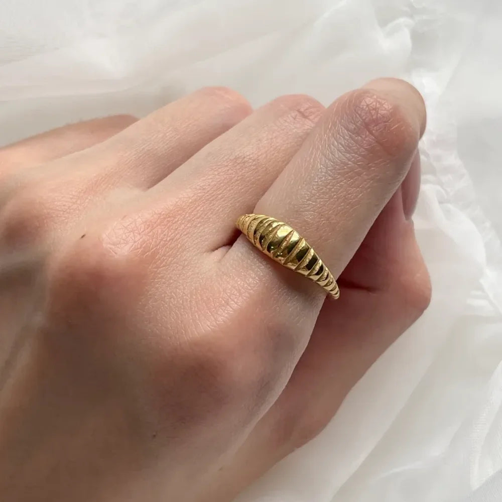 Bamboo Stackable Rings - Minimalist Gold Stainless Steel Set