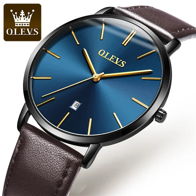 Montre à quartz OLEVS 5869 pour homme, ultra-fine (6,5 mm), minimaliste, étanche, avec date, idéale pour les affaires. Montre-bracelet simple et élégante pour homme.