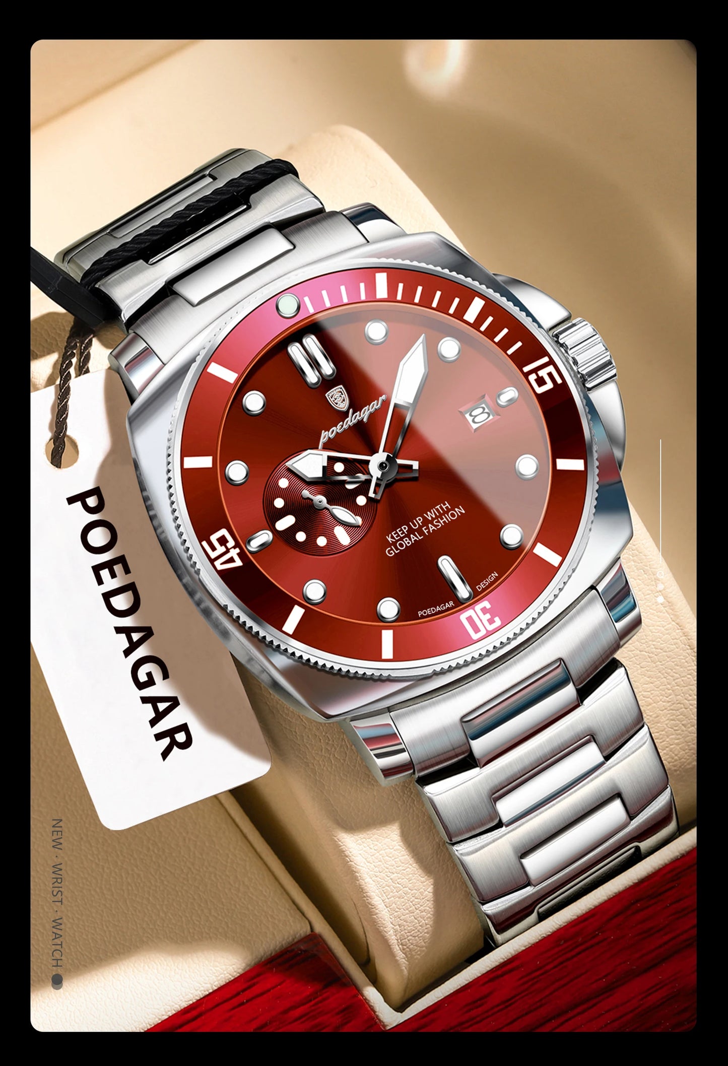 Montre-bracelet de luxe pour homme POEDAGAR, étanche, lumineuse, date, en acier inoxydable, à quartz, pour le sport et les affaires.