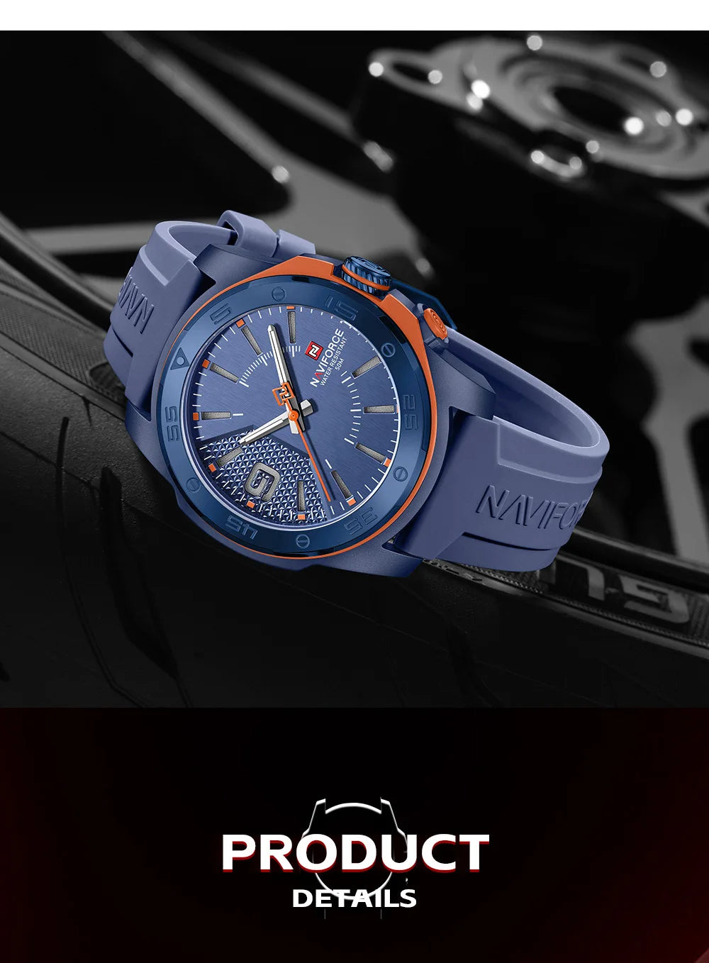 Montre de luxe pour homme NAVIFORCE, mouvement à quartz, bracelet en silicone, étanche à 50 m, aiguilles lumineuses, mouvement japonais, montre-bracelet sport pour homme