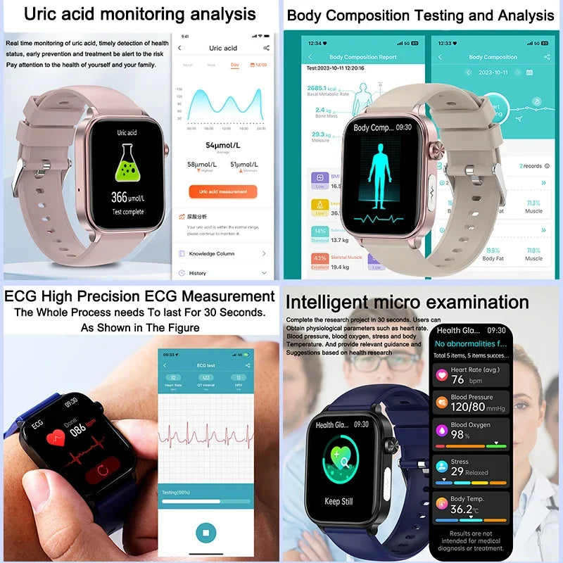 Smart Watch 2025 - ECG+PPG Blood Pressure Blood Lipid Uric Acid Menstrual Tracker