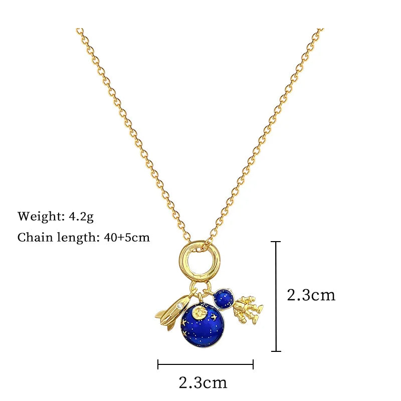 Collier Étoile Planète Lune - Pendentif Astronaute en Acier Titane