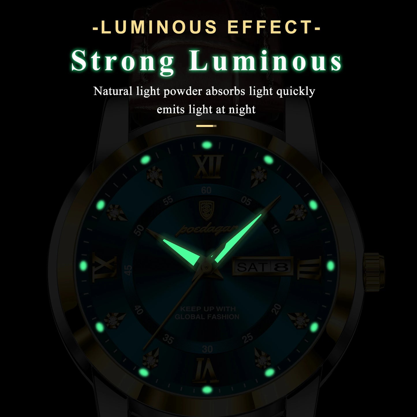 ساعة POEDAGAR الفاخرة للرجال، ساعة يد جلدية مضيئة مقاومة للماء، ساعة رجالية كاجوال رياضية، ساعات كوارتز للرجال
