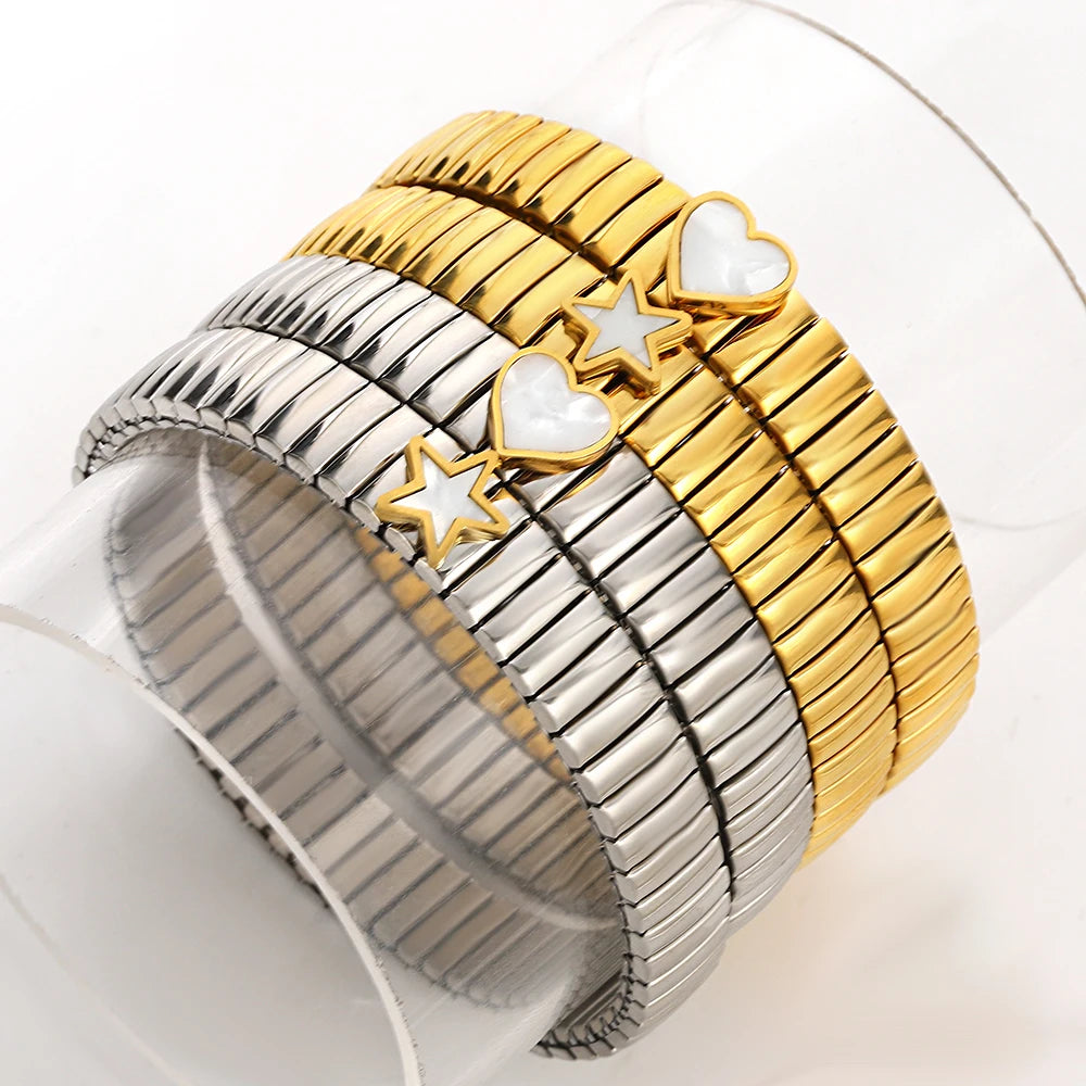 سوار مرن على شكل حلقة حب - سوار من الفولاذ المقاوم للصدأ بنمط نجمة