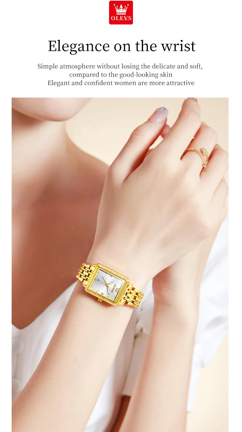 ساعة OLEVS 9995 النسائية - ساعة كوارتز فاخرة مقاومة للماء ومضيئة