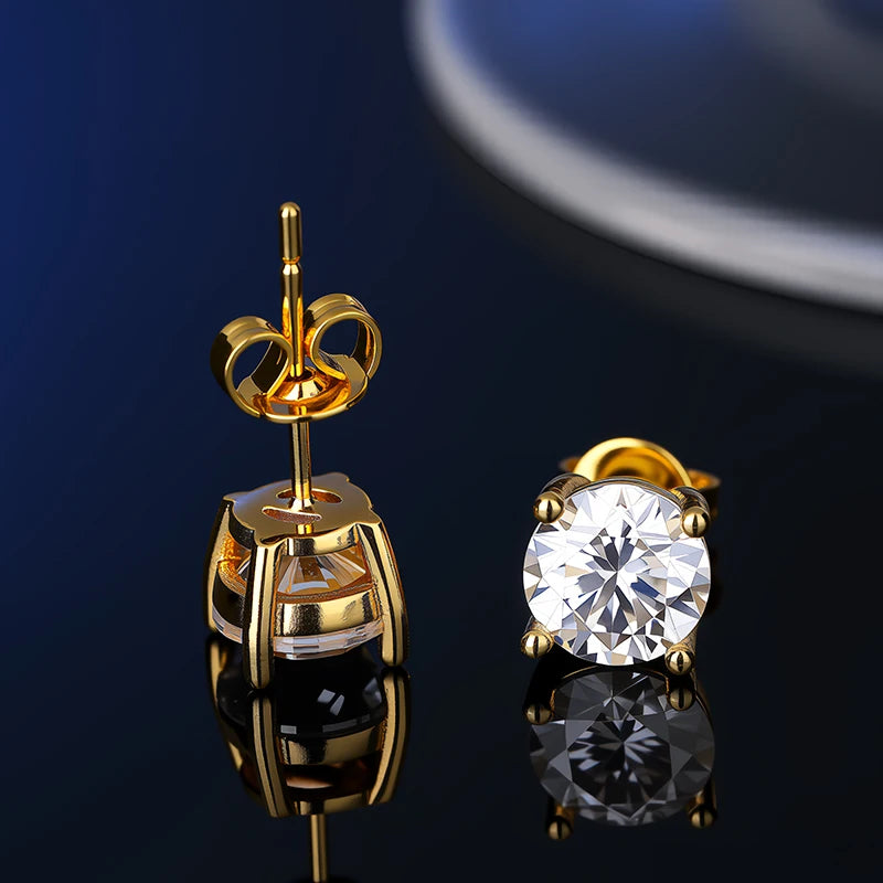 أقراط مرصعة بحجر الموزانيت - أقراط زفاف من الفضة عيار 925 مطلية بعيار 18 قيراطًا