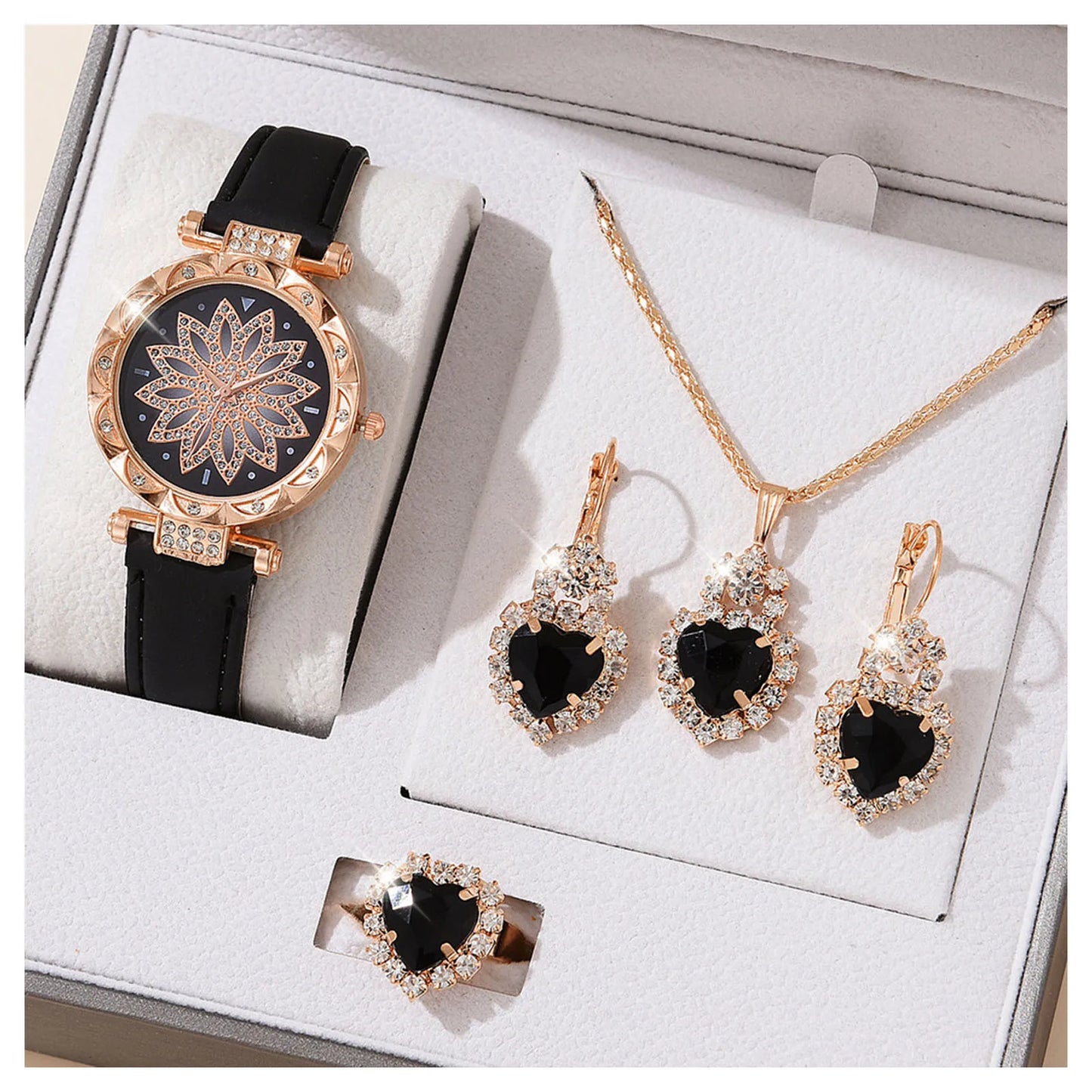 Women's Jewelry Watch Set - Crystal Bling Wristwatch Gift Kit